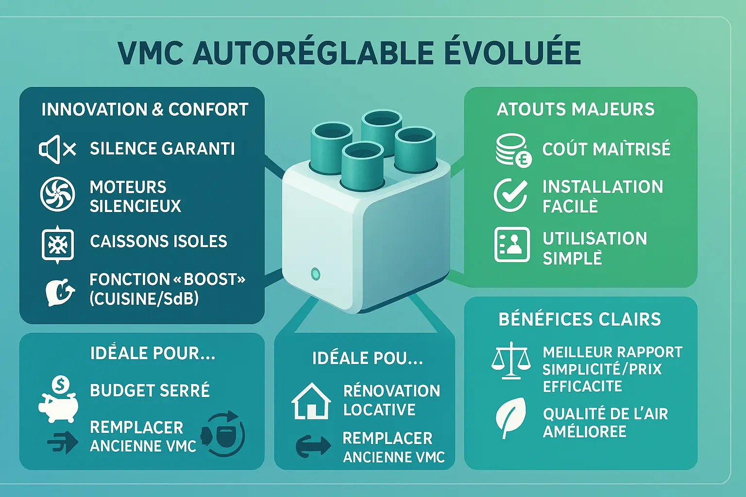Schéma d'une VMC autoréglable silencieuse en fonctionnement
